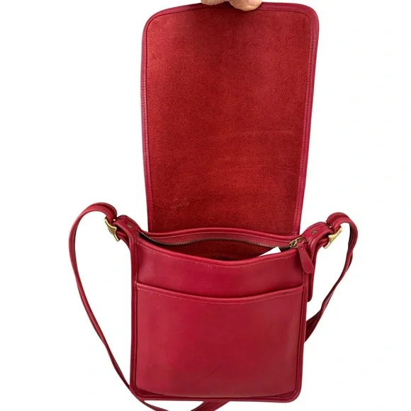 Rare Coach Vintage Red Leather Flap Bag Messenger Y2K Shoulder Bag Crossbody - Picture 9 of 17